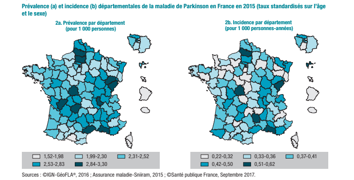 Prévalence et incidence départementales de la maladie de Parkinson en France en 2015